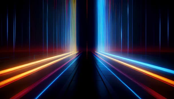 Linee Neon Con Bagliore Luminoso Nel Buio Creato Digitalmente — Video Stock