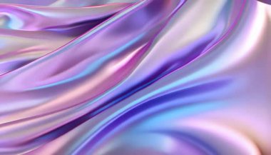 Yanardöner krom kumaş arka plan ve holografik folyo dokusuna sahip metalik bir yansımanın 3 boyutlu animasyonu