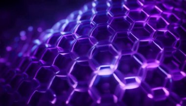 Koyu arkaplanda bal petekleri ve menekşeli küresel ağ teknolojisinin 3 boyutlu animasyonu