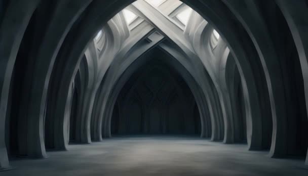 Animatie Weergave Van Een Gotisch Interieur Met Abstracte Betonnen Elementen — Stockvideo