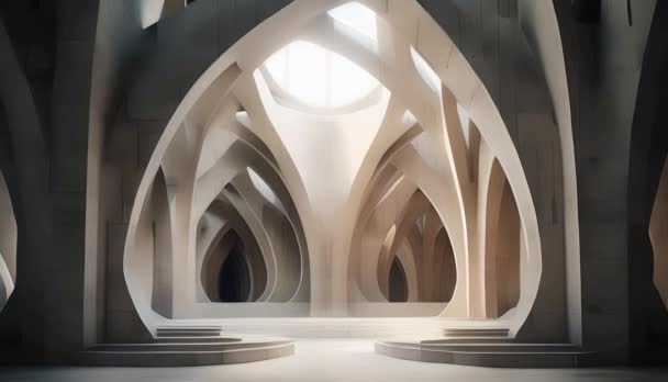 Animacja Renderowanie Gotyckiego Wnętrza Abstrakcyjnymi Elementami Betonowymi — Wideo stockowe