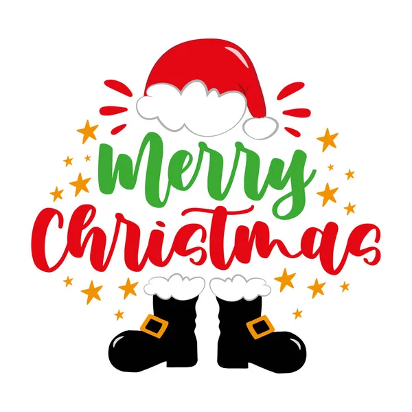 Buon Natale Saluto Calligrafico Con Cappello Stivali Babbo Natale Buono — Vettoriale Stock