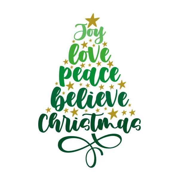 Vreugde Liefde Vrede Geloof Kerstmis Handgeschreven Groet Met Sterren Goed — Stockvector