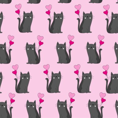 Cat with balloons seamless pattern. Good for textile print, wrappnig and wall paper. and cover design.
