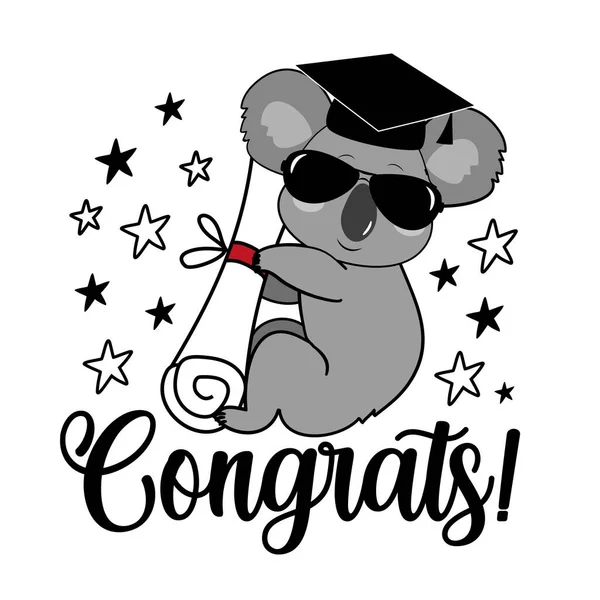 Parabéns Koala Fresco Gorro Pessoa Graduada Certificado Diploma Bom Para — Vetor de Stock
