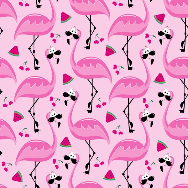 stock vector Cool flamingos seamless pattern,  isolated on pastel pink backgound.Hello Summer decoration.