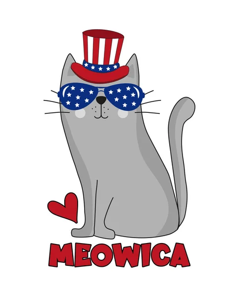 Meowica Дивний Карикатурний Кіт Днем Незалежності Ілюстрація Векторного Дизайну — стоковий вектор