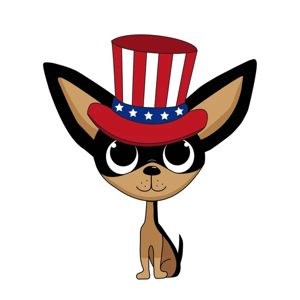 Cane Chihuahua Carino Con Cappello Americano Illustrazione Vettoriale Disegnata Mano — Vettoriale Stock