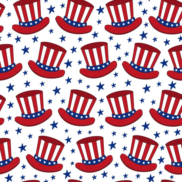 Amerikanska Hattar Sömlöst Mönster Glad Självständighetsdag Vektor Design Illustration — Stock vektor