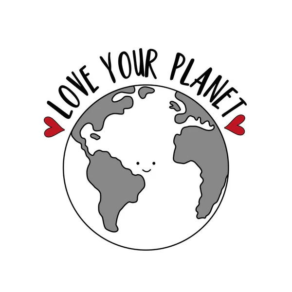 Love Your Planet Hand Drawn Earth Planet Heart Happy Earth — Stock Vector