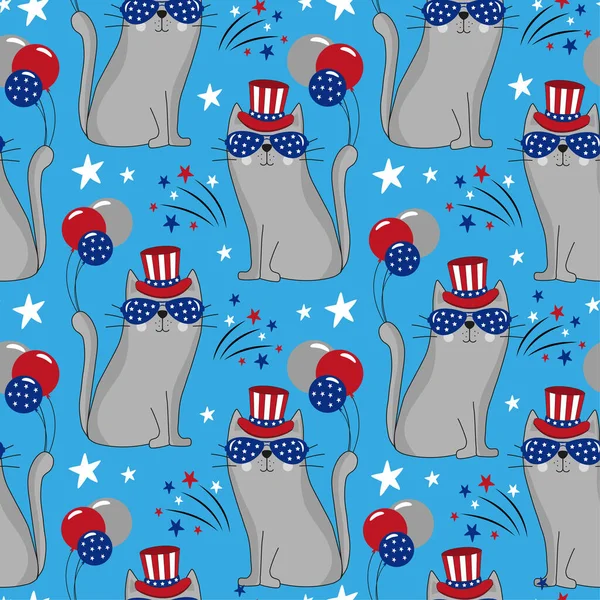Cool Chats Aux États Unis Chapeau Patriotique Motif Enfantin Sans — Image vectorielle