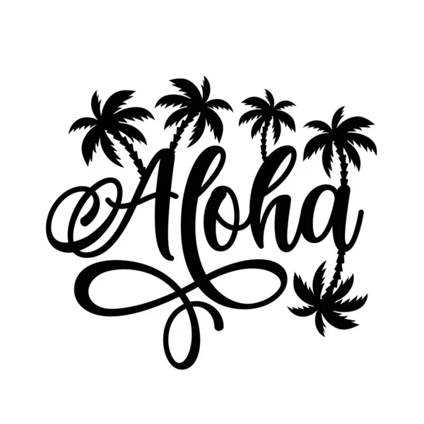 Aloha Tipografía Saludo Hawaiano Ilustración Diseño Vectorial Palmas Dibujadas Mano — Archivo Imágenes Vectoriales