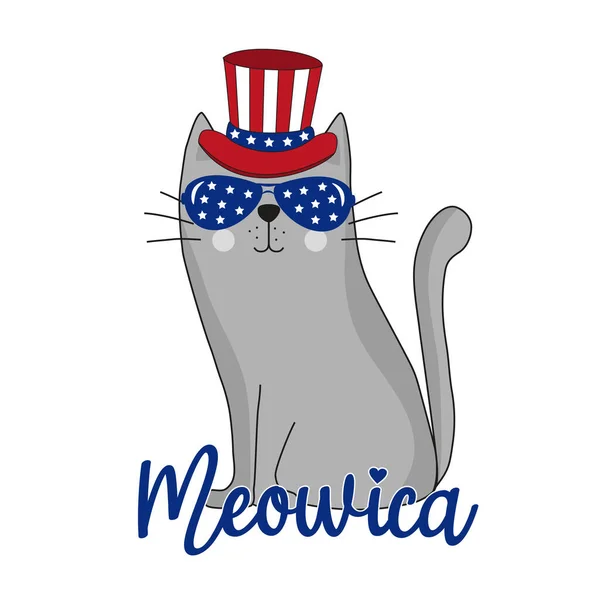 Meowica Śmieszny Kot Szczęśliwego Dnia Niepodległości Wektor Projekt Ilustracji — Wektor stockowy