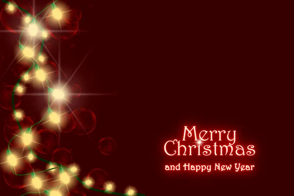 Vermelho Escuro Feliz Natal Feliz Ano Novo Banner Com Guirlandas — Fotografia de Stock