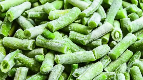 Zoom Out Frozen Chopped Green Beans Flat Lay Frozen Vegetable — Stock Video