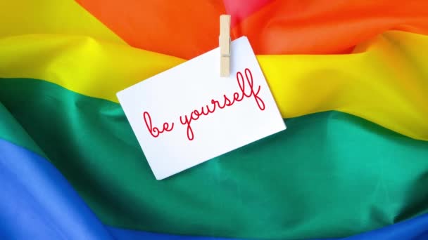 Zoom Out Rainbow Flag Text Yourself Message Paper Note Rainbow — Stock Video