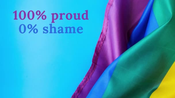 Zoom Afară Steag Curcubeu Text 100 Proud Mesaj Rușine Rainbow — Videoclip de stoc