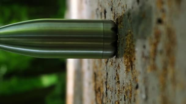 Water Bottle Reusable Steel Thermo Water Bottle Green Grass Sustainable — Stock Video