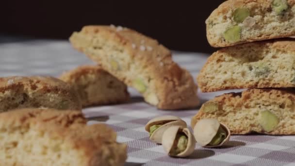 Biscotti Cantuccini Biscuiți Fistic Shortbread Mâncare Sănătoasă Biscuiți Italieni Proaspeți — Videoclip de stoc