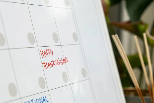 HAPPY THANKSGIVING on calendar to remind important event or holiday appointment Monthly PLANNER. Magnetic board with the days of the month. Place to enter important matters schedule. Concept for
