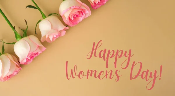 Happy Womens Day Text Greeting Card Holiday Background Delicate Pink — Stockfoto