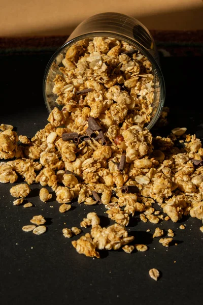 Zelfgemaakte Granola Met Noten Zaden Eco Servies Pot Gezonde Snack — Stockfoto