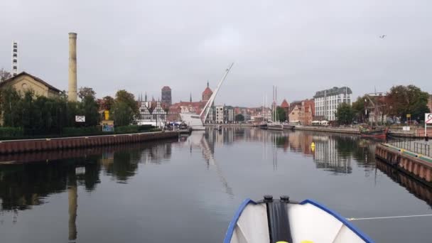 Cidade Gdansk Partir Vista Navio Fantástica Paisagem Urbana Gdansk Sobre — Vídeo de Stock