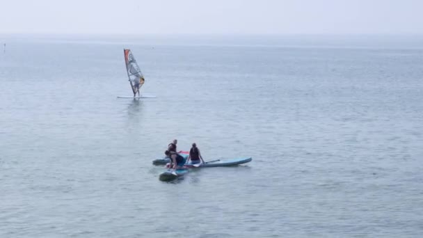 Hel Pologne Août 2022 Stand Paddle Board Amis Silhouette Sur — Video