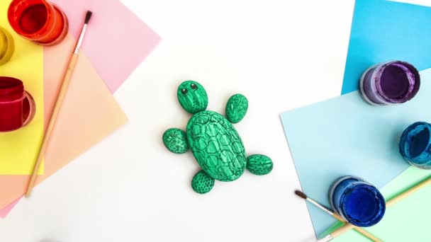 Zum Yaparak Kaya Yeşili Bir Kaplumbağayı Adım Adım Resmetmek Çocuk — Stok video