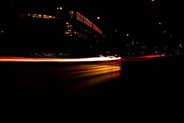 Lights Cars Night Street Line Lights Night Highway City Long — Stock Photo, Image