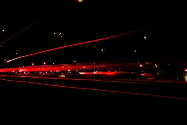 Luci Auto Notte Luci Città Autostradale Notte Lunga Esposizione Fotografia — Foto Stock