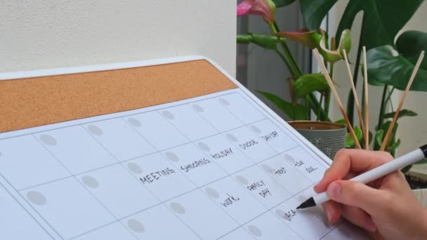 여성들은 계획으로 월간지에 마커펜으로 글씨를 일정입니다 그달의 날들을 자성보 문제에 — 비디오