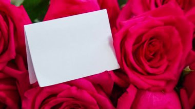 Pembe gülleri ve beyaz, boş kağıdı büyüt. Tatil. Model yap. Sevgililer Günü, Anneler Günü. Davet tebrik kartı iletisi