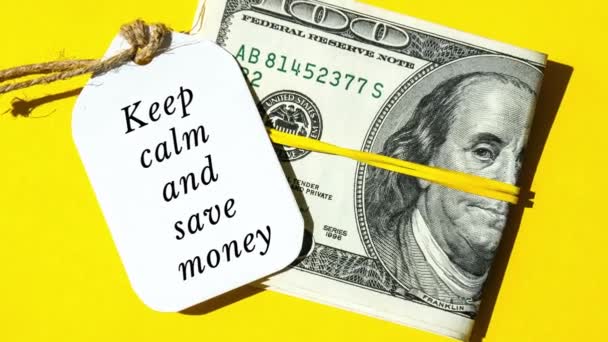 Zoom Out Keep Calm Money Quote Dollars Close Dinheiro Compras — Vídeo de Stock