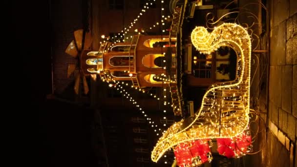 Holiday Decorated Illuminated Street Night Gdansk Poland Beautiful Christmas Fair — Stock video