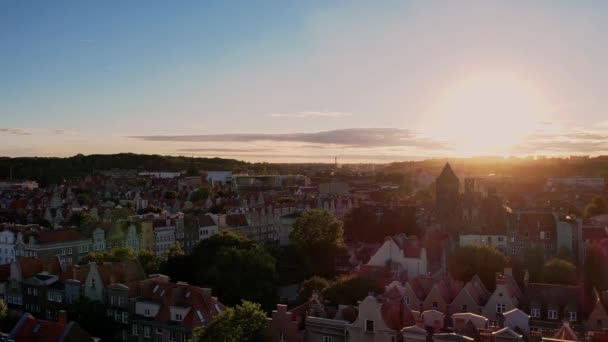 Vacker Arkitektur Gamla Stan Gdansk Polen Solig Dag Flygfoto Från — Stockvideo