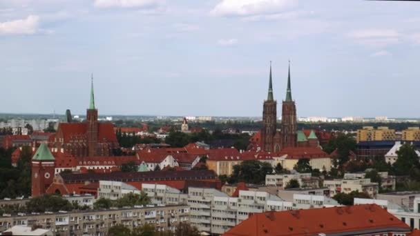 View Medieval Town Roman Catholic Church Wroclaw Poland Tumski Island — Stock video