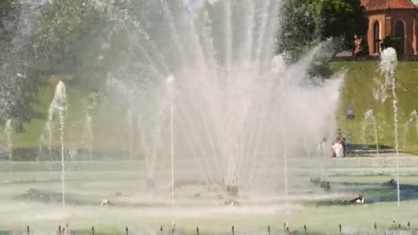 Multimedia Fountain Park Warsaw Poland Daytime Fountains Royal Castle Warsaw — Stok video