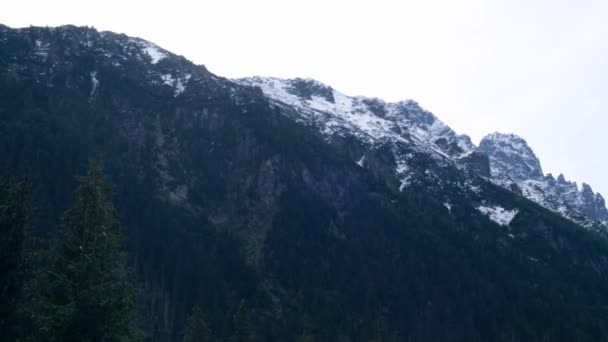 冬の雪の山のピーク ポーランドのザコパネにある雪に覆われた山々 雄大な山のピークゴールデンアワー冬の不思議の国 牧歌的な北極の風景 旅行の背景概念 — ストック動画