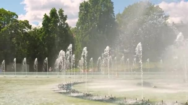 Multimedia Fountain Park Варшаві Польща Денний Час Фонтани Біля Королівського — стокове відео