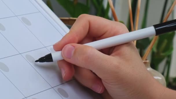 Mão Feminina Escrevendo Palavra Volta Para Escola Com Marcador Planeiro — Vídeo de Stock