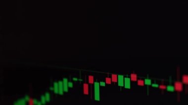 Defocused background of Stock Market Chart Candlestick Graph in TimeLapse Seamless Looping 4k. Cryptocurrency exchange chart online. Bitcoin trading with price evolution data. Investment broker