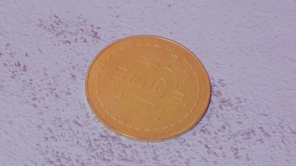 Pulizia Bitcoin Moneta Oro Bitcoin Concetto Trading Minerario Soldi Dorati — Video Stock