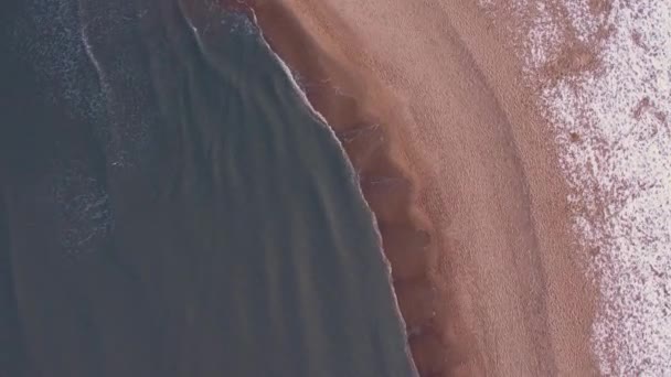 Winter Cold Baltic Sea Snowy Beach Gdansk Rotating Aerial View — Wideo stockowe