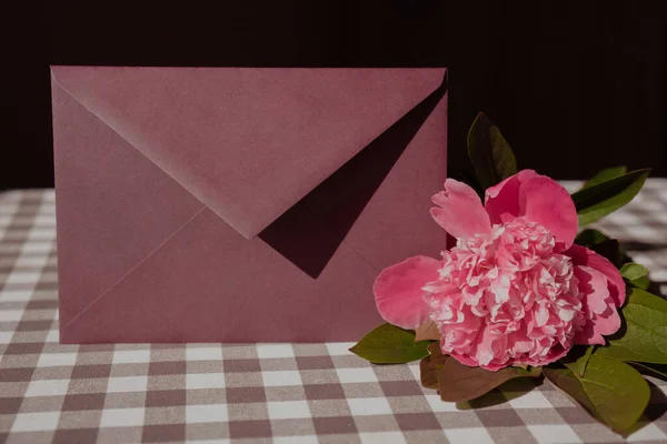 Greeting Invitation Card Mockup Envelope Blank Paper Card Copy Space — Stock Fotó