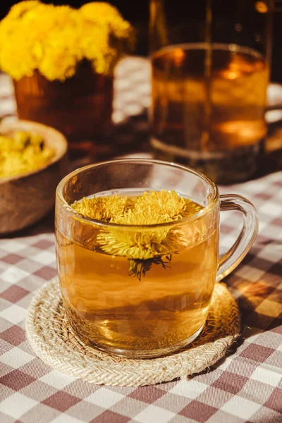 Dandelion Flower Healthy Tea Glass Teapot Glass Cup Table Delicious — Photo