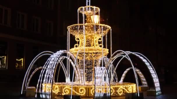 Dovolená Zdobené Osvětlené Ulice Noci Gdaňsku Polsko Krásný Vánoční Veletrh — Stock video