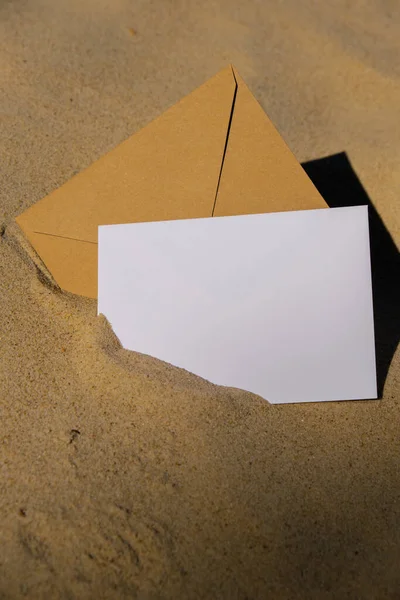 Beige Natural Tones Envelope Empty White Paper Note Copy Space — Foto de Stock