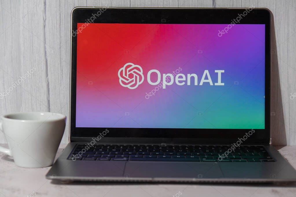 Gdansk, Poland - March 2023 Chat GPT app icon on screen of computer laptop MacBook Apple. Website of US American artificial intelligence company OpenAI LLC. Webpage prototype AI chatbot. Modern