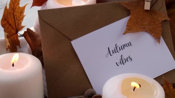 Autumn Vibes Texte Carte Vœux Concept Célébration Des Vacances Automne — Video